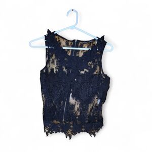 Elegant Navy Lace Sleeveless Top